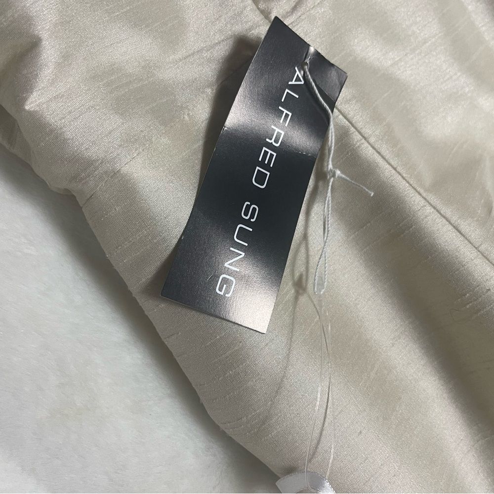 NWT ALFRED SUNG champagne Maxi Dress Jewel Neck bow accent Open-Back  SZ10 - Picture 10 of 16